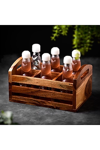 Brown Solid Wood Six-Division Glass Organizer by Brick Brown