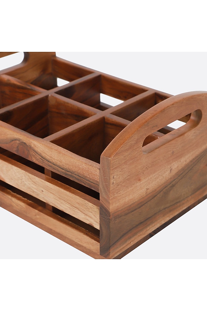 Brown Solid Wood Six-Division Glass Organizer by Brick Brown at Pernia's Pop Up Shop