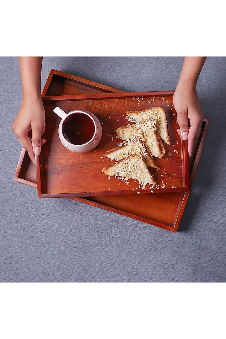 Brown Solid Wood Serving Tray (Set Of 2) by Brick Brown