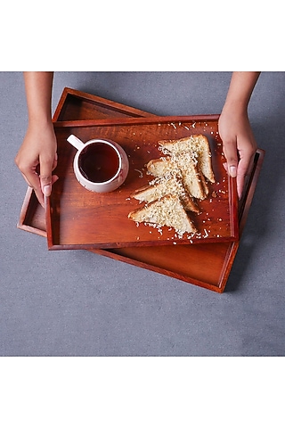 Brown Solid Wood Serving Tray (Set Of 2) by Brick Brown