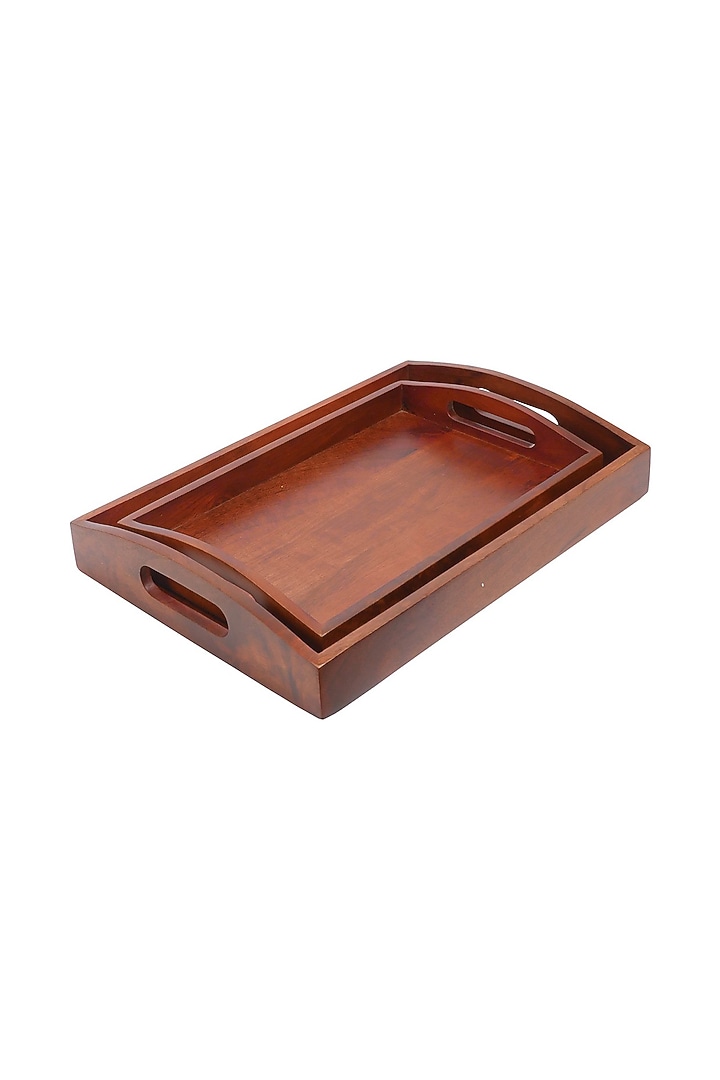 Brown Solid Wood Serving Tray (Set Of 2) by Brick Brown at Pernia's Pop Up Shop
