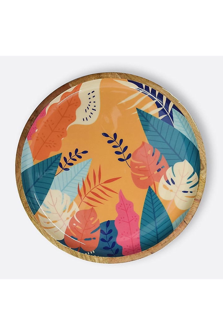 Multi-Colored Wooden Tropical Round Serving Platter by Brick Brown at Pernia's Pop Up Shop