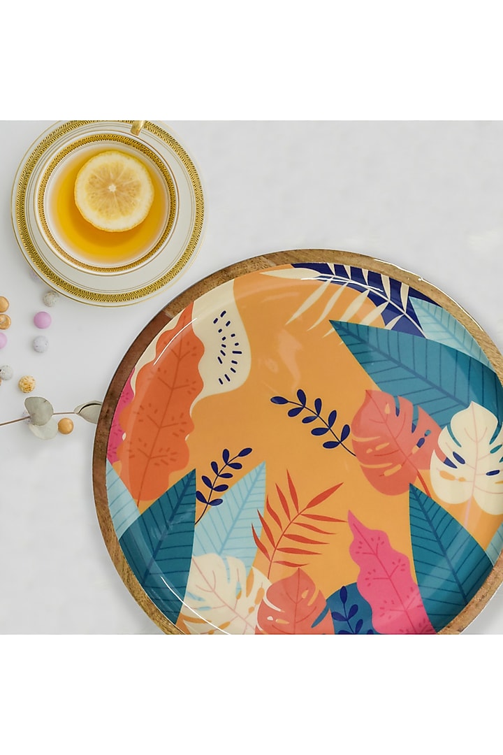 Multi-Colored Wooden Tropical Round Serving Platter by Brick Brown at Pernia's Pop Up Shop