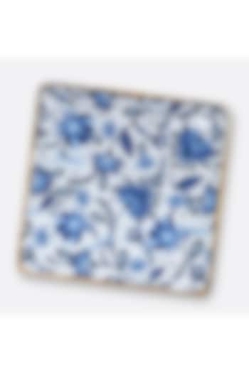 Blue Solid Wood Floral Printed Square Serving Platter by Brick Brown