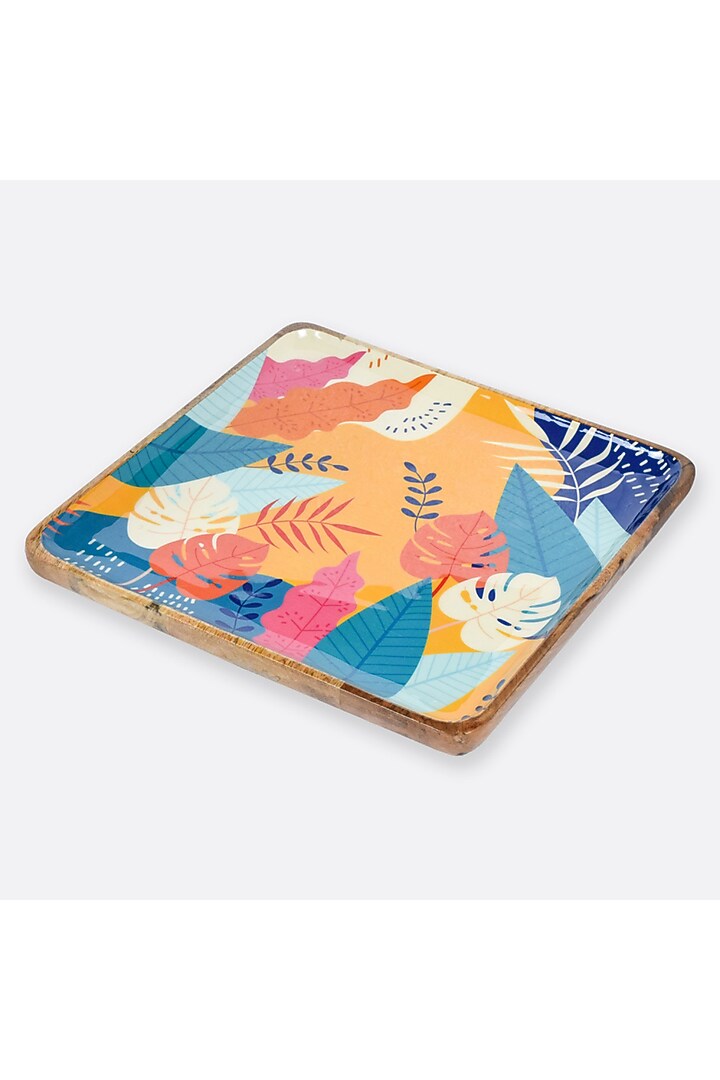 Multi-Colored Solid Wood Abstract Tropical Square Serving Platter by Brick Brown at Pernia's Pop Up Shop