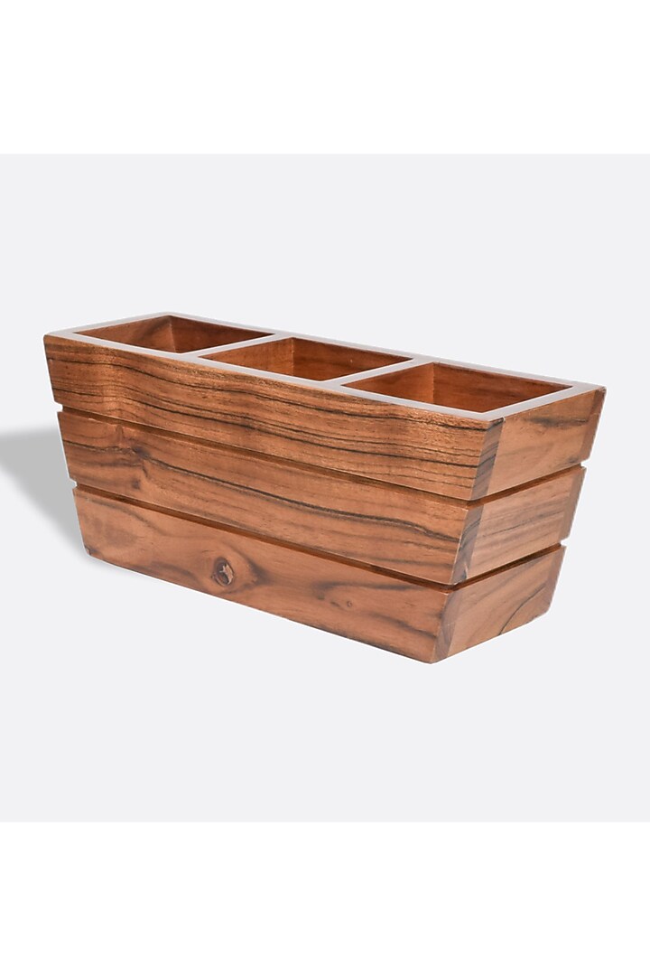 Brown Solid Wood Compartment Cutlery Holder by Brick Brown at Pernia's Pop Up Shop