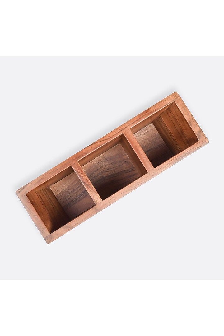 Brown Solid Wood Compartment Cutlery Holder by Brick Brown at Pernia's Pop Up Shop