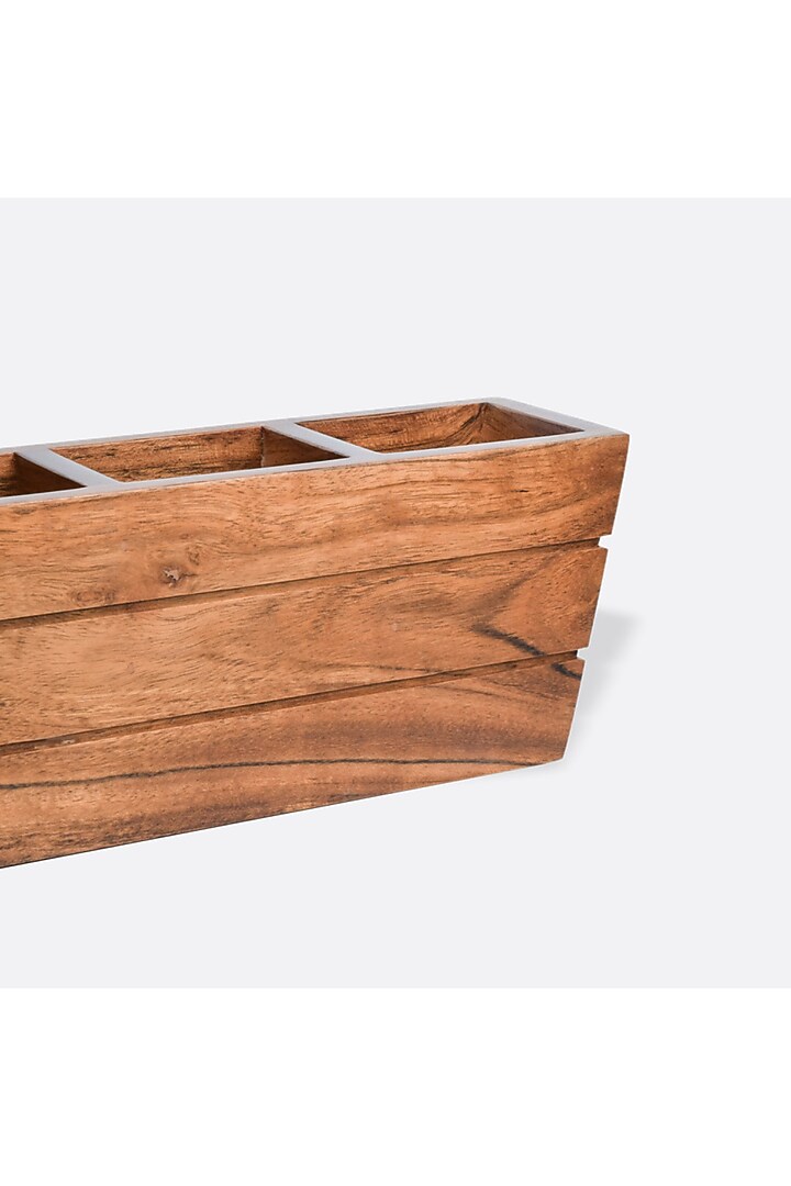 Brown Solid Wood Compartment Cutlery Holder by Brick Brown at Pernia's Pop Up Shop
