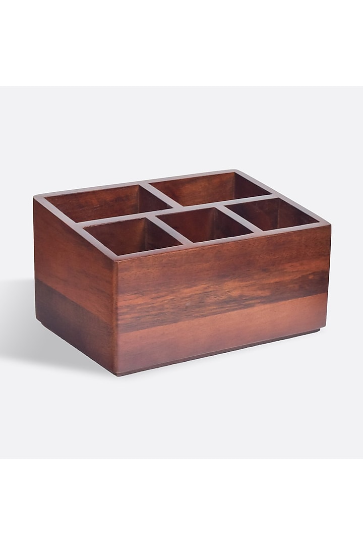 Brown Solid Wood Compartment Cutlery Holder by Brick Brown at Pernia's Pop Up Shop