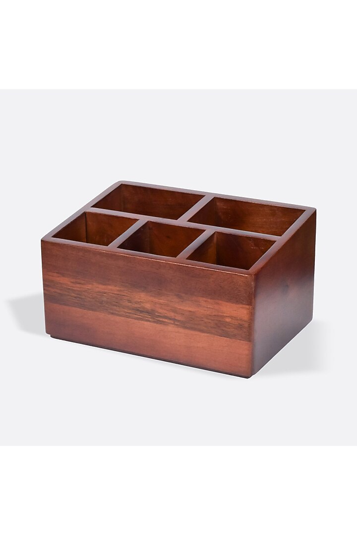 Brown Solid Wood Compartment Cutlery Holder by Brick Brown at Pernia's Pop Up Shop