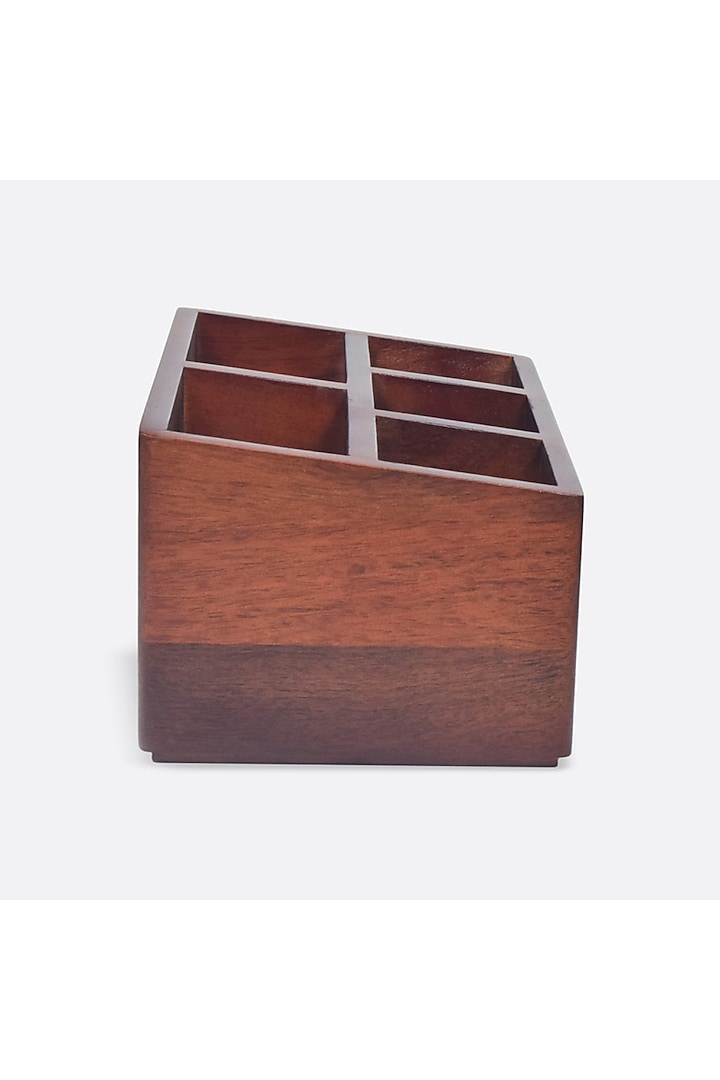 Brown Solid Wood Compartment Cutlery Holder by Brick Brown at Pernia's Pop Up Shop