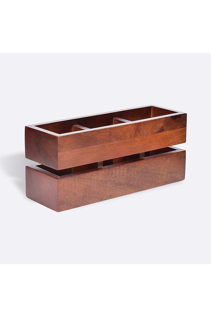 Brown Solid Wood Cranny Cutlery Holder by Brick Brown at Pernia's Pop Up Shop