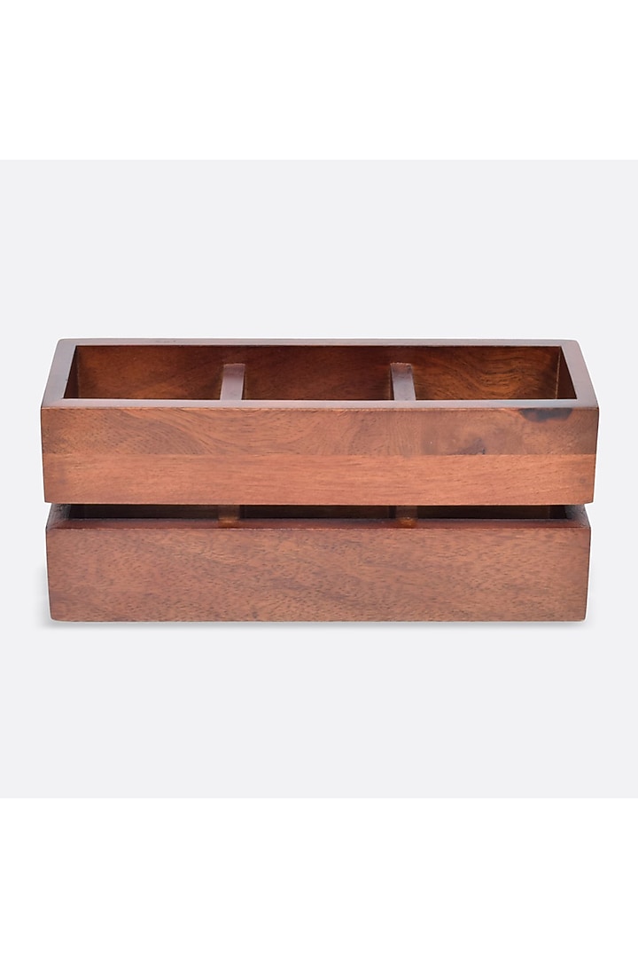 Brown Solid Wood Cranny Cutlery Holder by Brick Brown at Pernia's Pop Up Shop