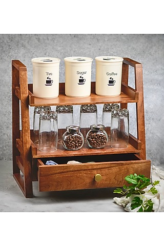 Brown Wooden Organizer With Drawer by Brick Brown