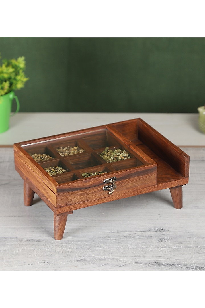 Brown Solid Wood Legged Spice Box by Brick Brown