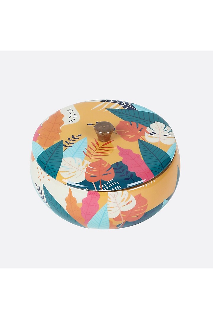 Multi-Colored Solid Wood Floral Roti Box by Brick Brown at Pernia's Pop Up Shop