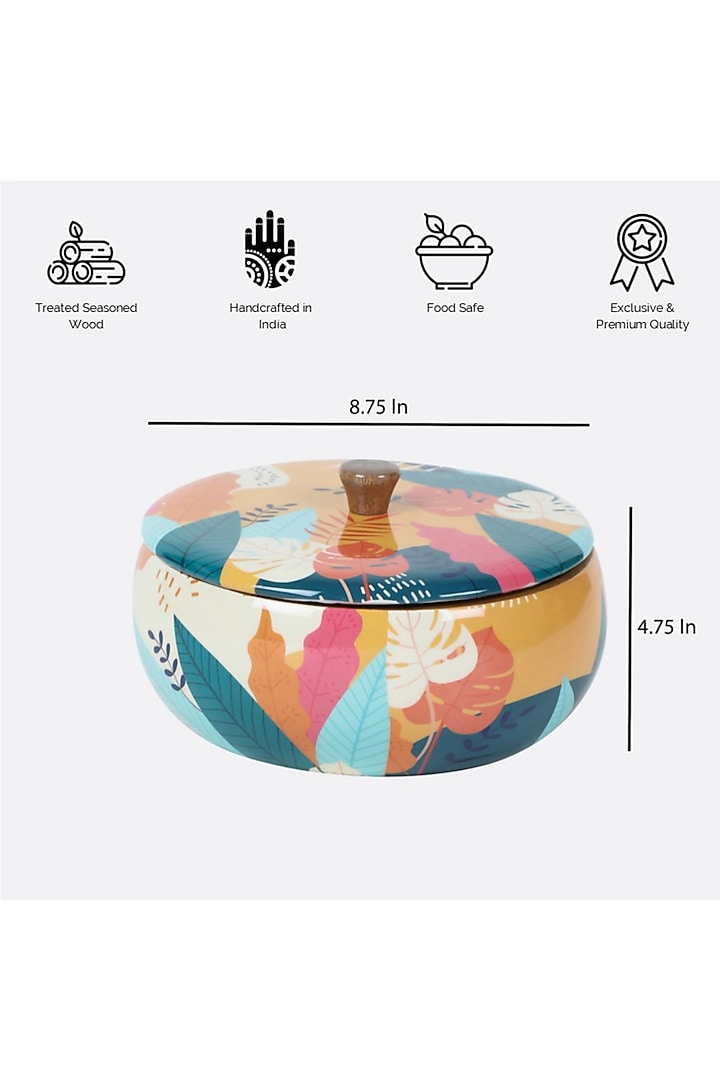 Multi-Colored Solid Wood Floral Roti Box by Brick Brown at Pernia's Pop Up Shop