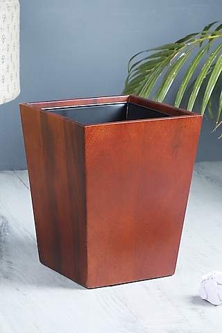 Brown Solid Wood Dwindle Wastebasket by Brick Brown