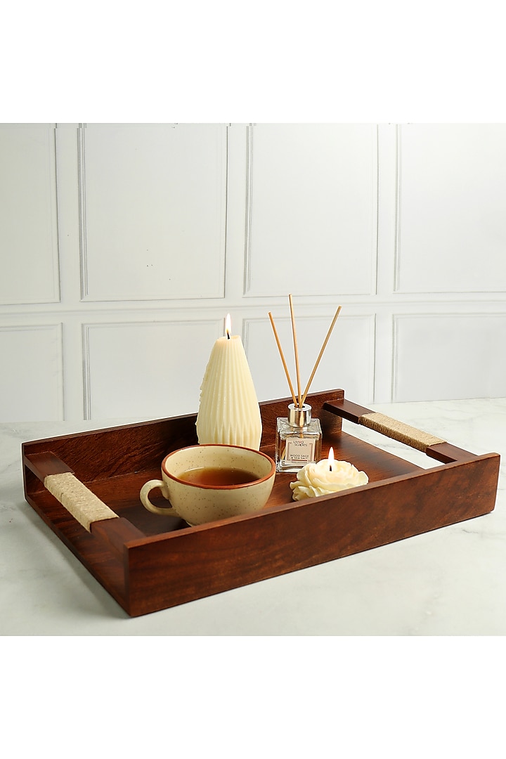 Brown Handcrafted Premium Tribal Wooden Serving Tray by Brick Brown