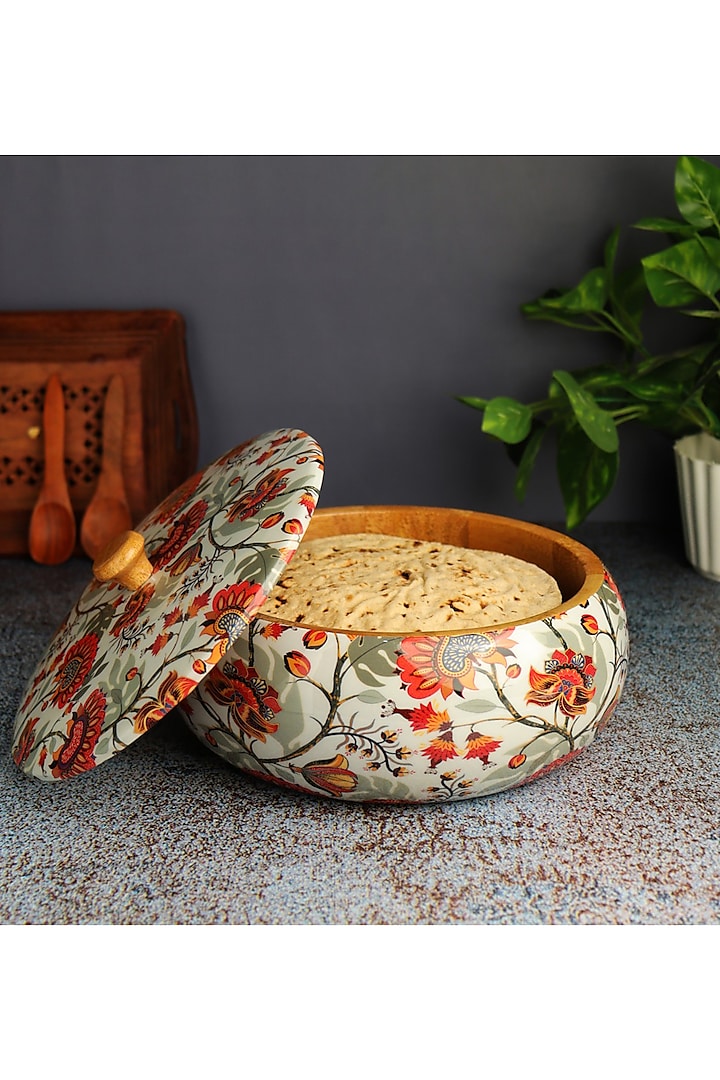 Multi-Colored Solid Wood Marigold Roti Box by Brick Brown at Pernia's Pop Up Shop