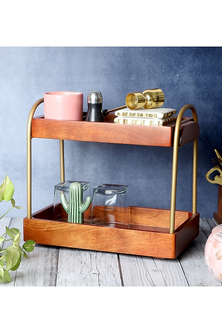 Brown Solid Wood CasaDo Two-Slab Organizer by Brick Brown at Pernia's Pop Up Shop