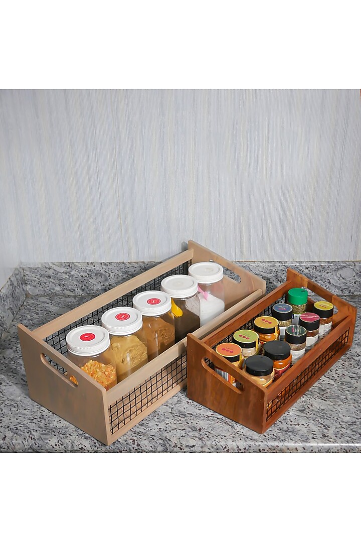 Brown Mango Wood Handcrafted Duoblend Organizer Set by Brick Brown at Pernia's Pop Up Shop