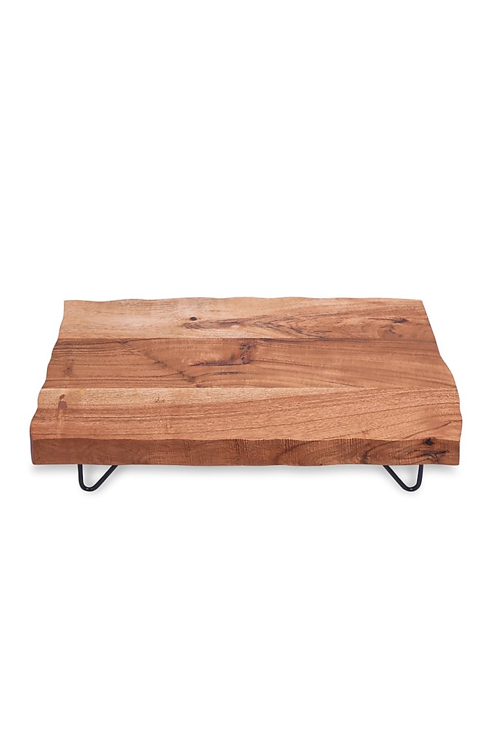 Brown Acacia Wood Premium Handcrafted High-Rise Platter by Brick Brown at Pernia's Pop Up Shop