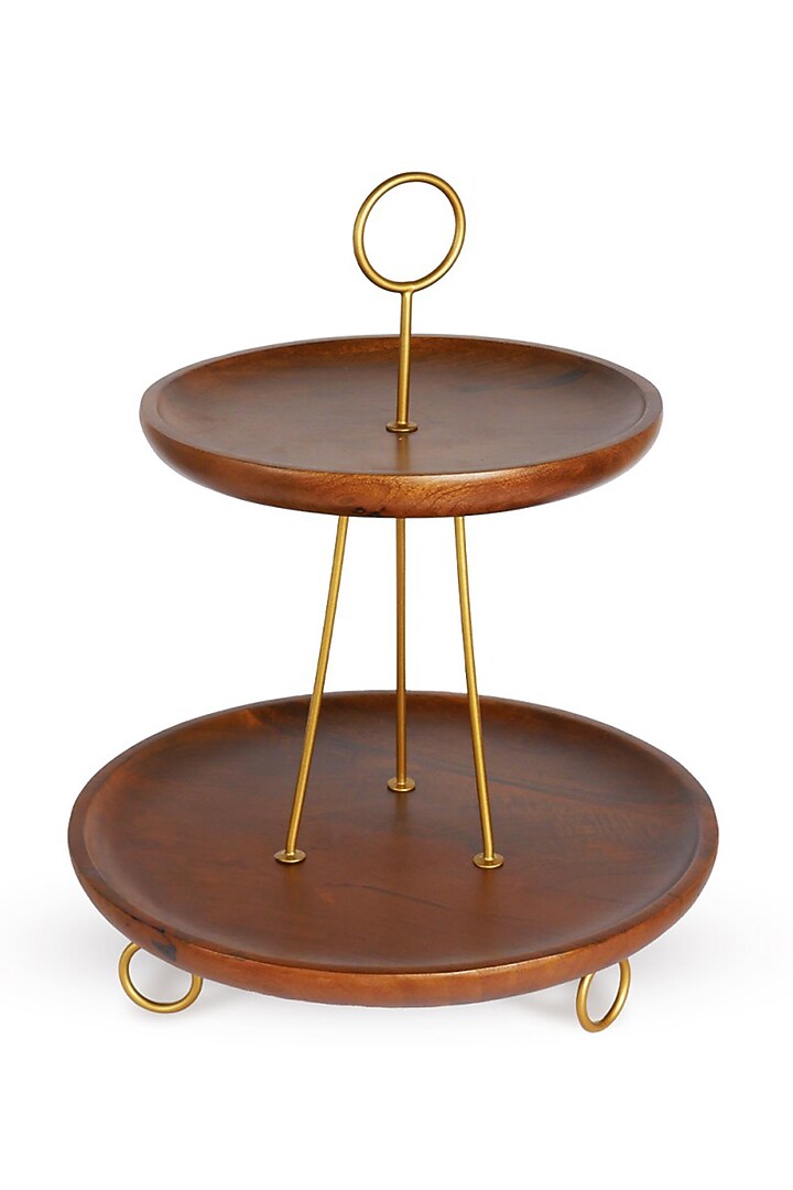 Brown Mango Wood Premium Handcrafted Twin-Tiered Cake Stand by Brick Brown at Pernia's Pop Up Shop