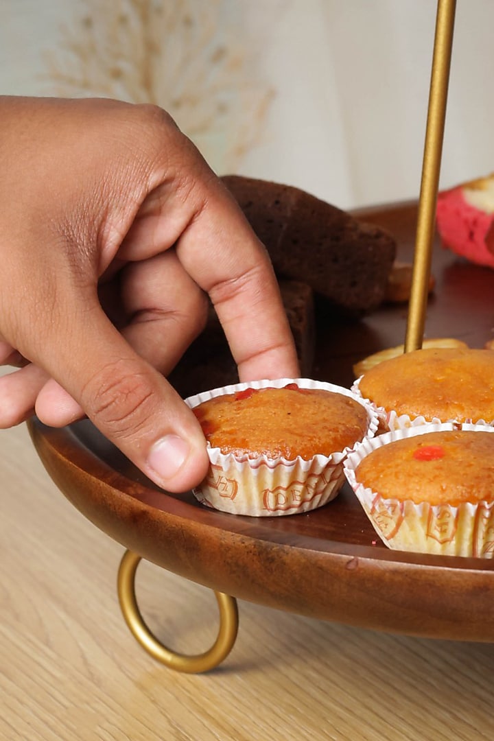 Brown Mango Wood Premium Handcrafted Twin-Tiered Cake Stand by Brick Brown at Pernia's Pop Up Shop