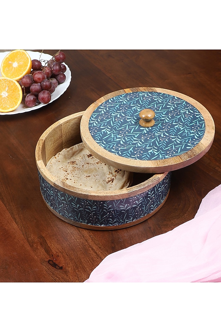 Blue Solid Wood Handcrafted Vintage Roti Box by Brick Brown