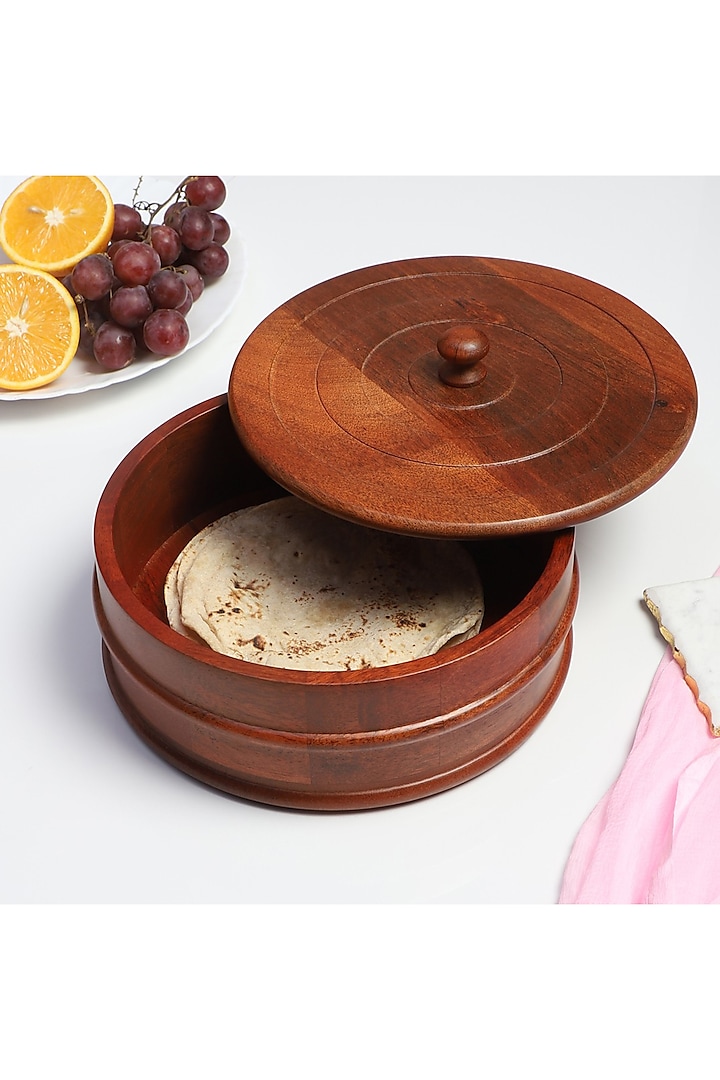 Brown Mango Wood Handcrafted Vintage Roti Box by Brick Brown