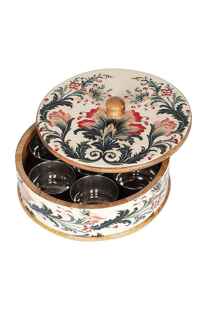 Multi-Colored Premium Handcrafted Wooden Ikat Blossom Masala Box by Brick Brown at Pernia's Pop Up Shop
