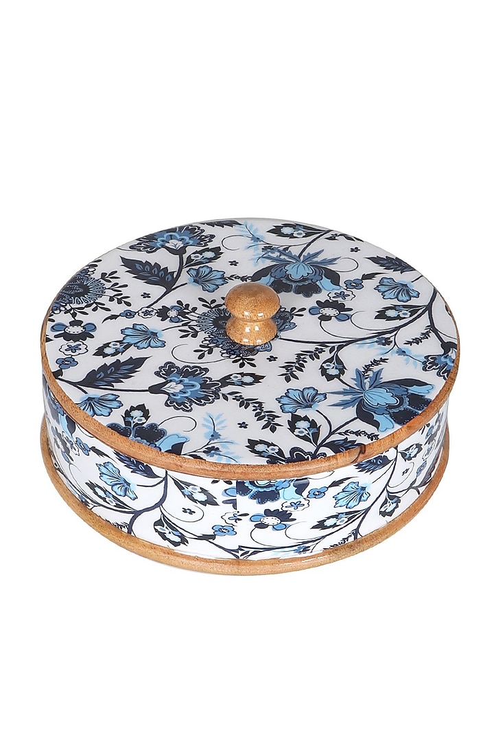 Multi-Colored Mango Wood Premium Handcrafted Floral Printed Masala Box by Brick Brown at Pernia's Pop Up Shop