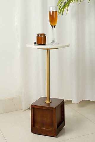 Brown Mango Wood Premium Handcrafted Marmora Drink Table by Brick Brown