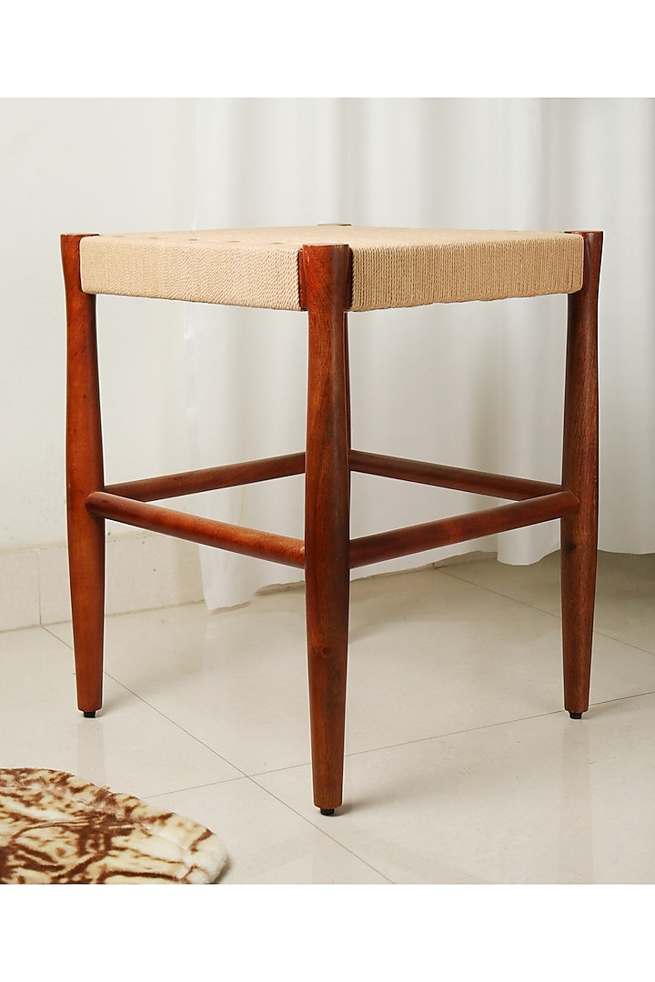 Brown Mango Wood & Cotton Premium Handcrafted Loom Nest Stool by Brick Brown