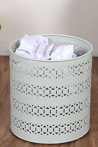 Ivory-Mint Metal Raven Waste Basket by Brick Brown