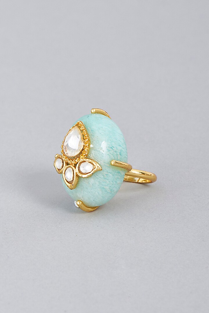 Gold Finish Agate Stone Ring by BRIDALAYA at Pernia's Pop Up Shop