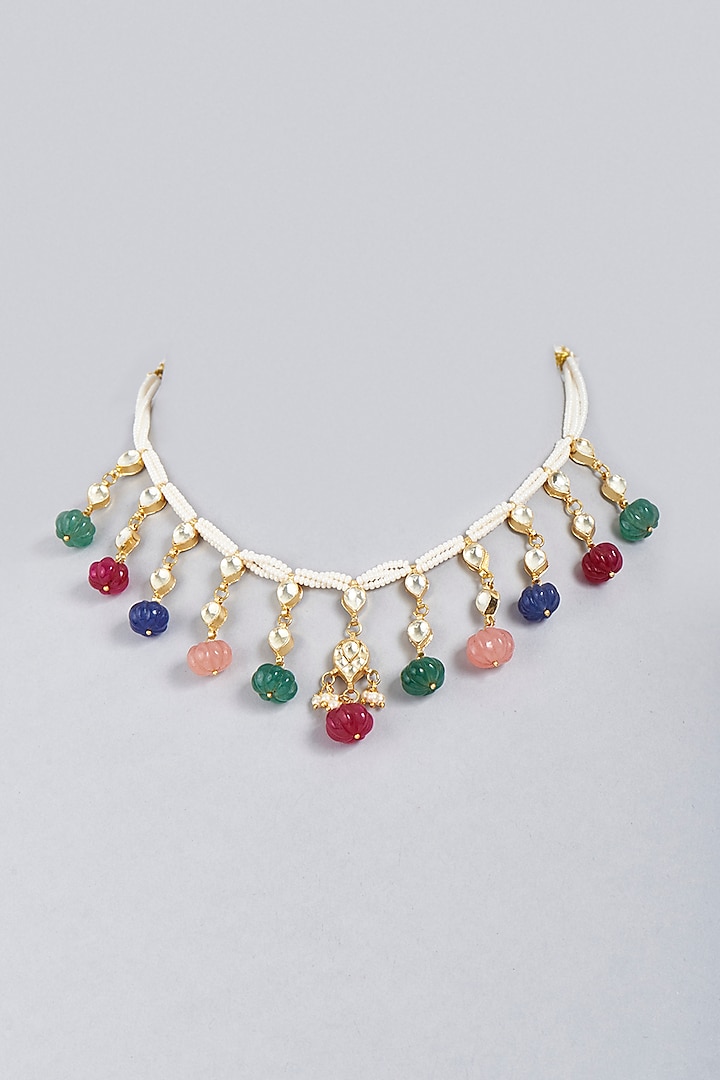 Gold Finish Multi-Colored Beaded Necklace Set by BRIDALAYA