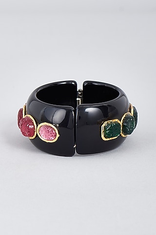 Gold Finish Ruby & Emerald Stone Bangle by BRIDALAYA