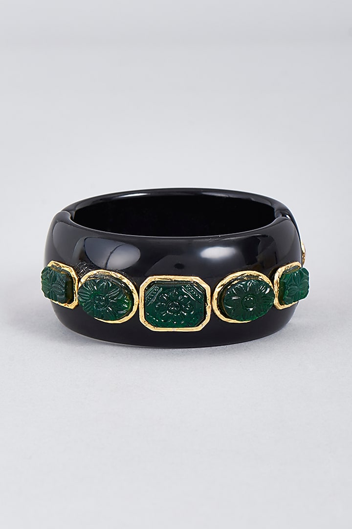 Gold Finish Ruby & Emerald Stone Bangle by BRIDALAYA at Pernia's Pop Up Shop