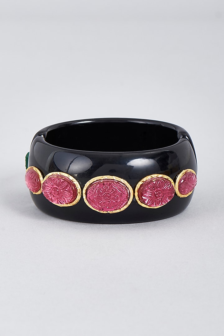 Gold Finish Ruby & Emerald Stone Bangle by BRIDALAYA at Pernia's Pop Up Shop