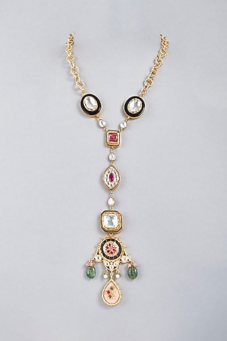 Two-Tone Finish Multi-Colored Stone Electroplated Necklace by BRIDALAYA