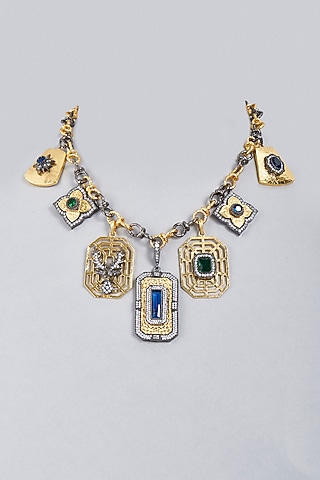 Two-Tone Finish Quartz Stone Electroplated Necklace by BRIDALAYA