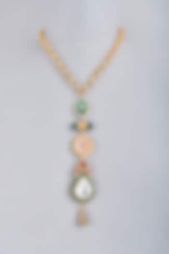 Two-Tone Finish Multi-Colored Stone Electroplated Long Necklace by BRIDALAYA