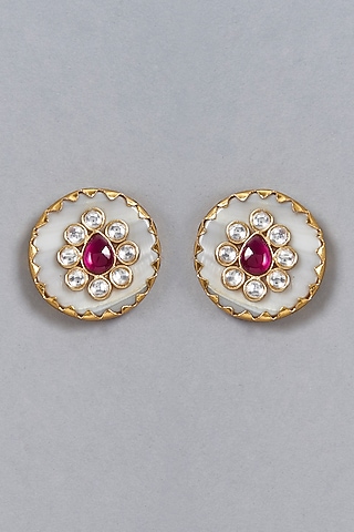 Gold Finish Mother Of Pearl Stud Earrings by BRIDALAYA