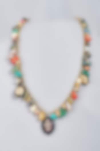 Gold Finish Multi-Colored Stone & Bead Electroplated Long Necklace by BRIDALAYA