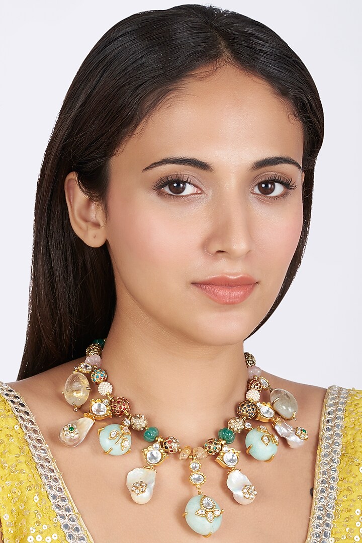 Gold Finish Agate Stone Choker Necklace by BRIDALAYA at Pernia's Pop Up Shop