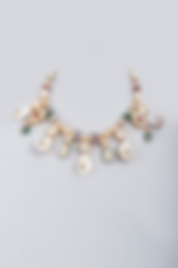 Gold Finish Multi-Colored Kundan Polki Choker Necklace by BRIDALAYA