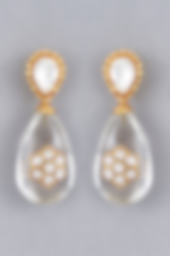 Gold Finish Flourite & Kundan Polki Dangler Earrings
 by BRIDALAYA