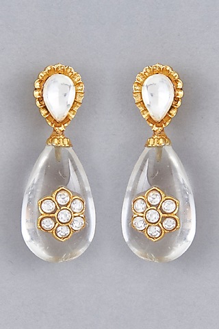 Gold Finish Flourite & Kundan Polki Dangler Earrings
 by BRIDALAYA